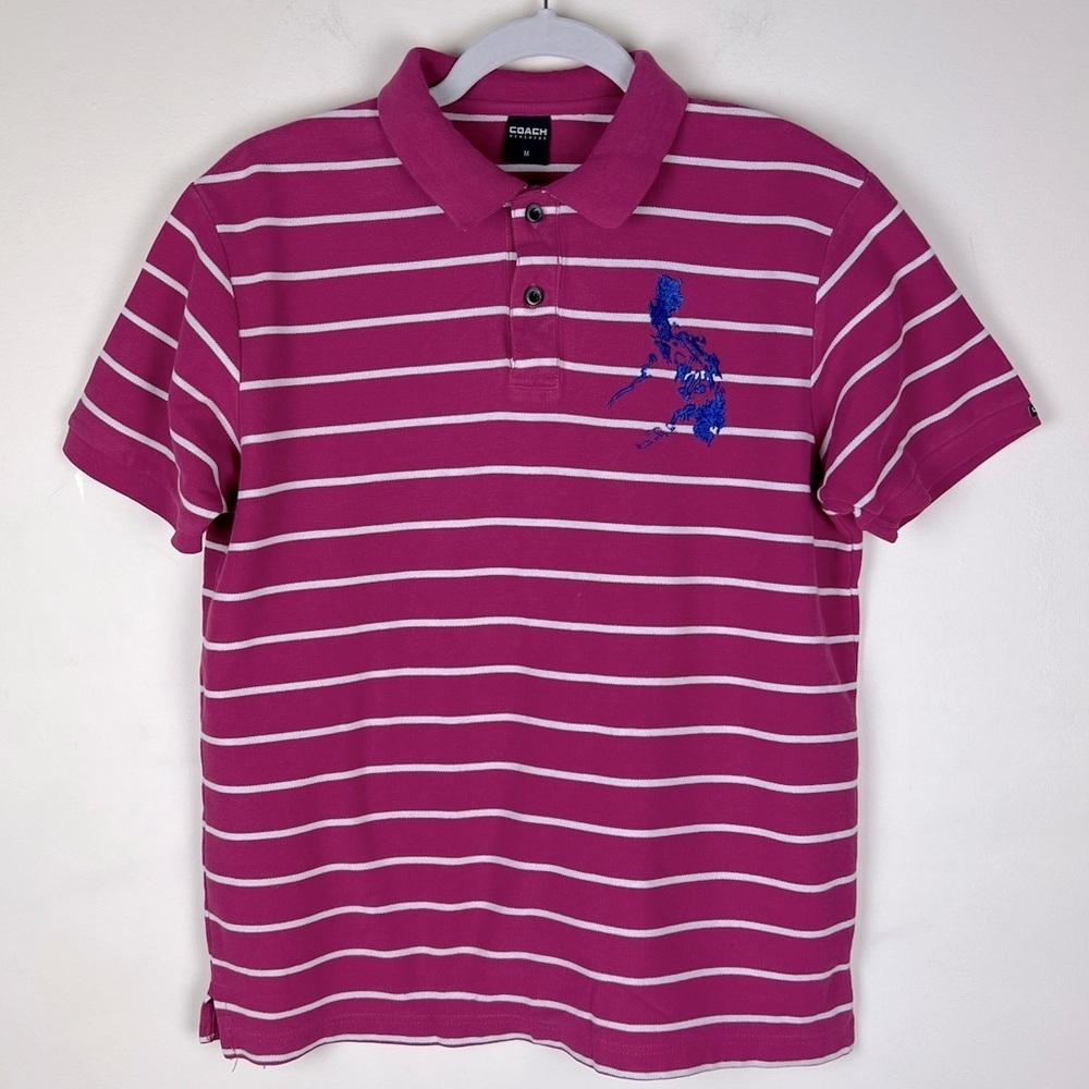 COACH Vintage Preppy Sporty 90s Pink Stripe Polo Shirt | M / L